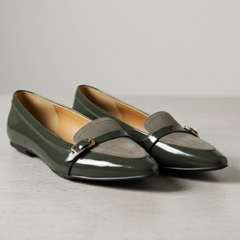Isola Lovie Green Suede & Patent Loafers 9 NWOT - Picture 2 of 2